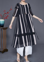 Load image into Gallery viewer, Modern Black Striped Patchwork Chiffon Maxi Dresses Half Sleeve