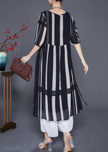 Load image into Gallery viewer, Modern Black Striped Patchwork Chiffon Maxi Dresses Half Sleeve