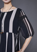 Load image into Gallery viewer, Modern Black Striped Patchwork Chiffon Maxi Dresses Half Sleeve