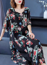 Load image into Gallery viewer, Modern Black V Neck Print Patchwork Chiffon Long Dress Summer