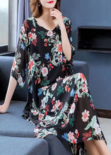 Load image into Gallery viewer, Modern Black V Neck Print Patchwork Chiffon Long Dress Summer