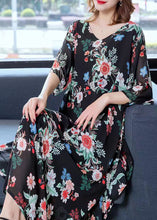 Load image into Gallery viewer, Modern Black V Neck Print Patchwork Chiffon Long Dress Summer