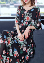 Load image into Gallery viewer, Modern Black V Neck Print Patchwork Chiffon Long Dress Summer