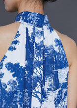 Load image into Gallery viewer, Modern Blue Cold Shoulder Print Cotton A Line Dress Summer