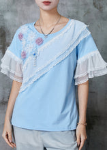 Load image into Gallery viewer, Modern Blue Floral Patchwork Lace Cotton Tank Flare Sleeve