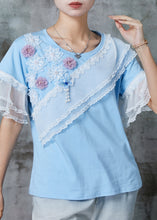 Load image into Gallery viewer, Modern Blue Floral Patchwork Lace Cotton Tank Flare Sleeve