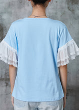 Load image into Gallery viewer, Modern Blue Floral Patchwork Lace Cotton Tank Flare Sleeve