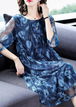 Load image into Gallery viewer, Modern Blue O-Neck Print Tulle Long Dresses Summer