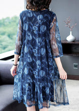 Load image into Gallery viewer, Modern Blue O-Neck Print Tulle Long Dresses Summer