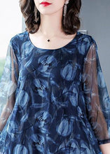 Load image into Gallery viewer, Modern Blue O-Neck Print Tulle Long Dresses Summer