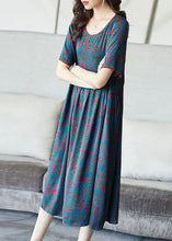 Load image into Gallery viewer, Modern Blue O Neck Wrinkled Patchwork Print Silk Dresses Summer