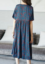 Load image into Gallery viewer, Modern Blue O Neck Wrinkled Patchwork Print Silk Dresses Summer