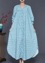 Load image into Gallery viewer, Modern Blue Oversized Print Side Open Cotton Ankle Dress Spring