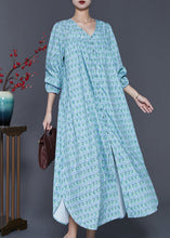 Load image into Gallery viewer, Modern Blue Oversized Print Side Open Cotton Ankle Dress Spring