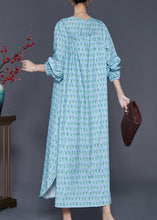 Load image into Gallery viewer, Modern Blue Oversized Print Side Open Cotton Ankle Dress Spring