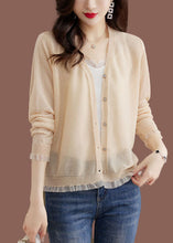 Load image into Gallery viewer, Modern Blue V Neck Lace Patchwork Button Ice Size Knit Cardigans Long Sleeve