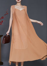 Load image into Gallery viewer, Modern Brown Exra Large Hem Cotton Pleated Dresses Sleeveless