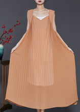 Load image into Gallery viewer, Modern Brown Exra Large Hem Cotton Pleated Dresses Sleeveless