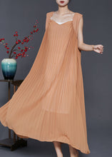 Load image into Gallery viewer, Modern Brown Exra Large Hem Cotton Pleated Dresses Sleeveless