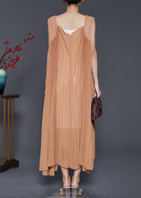 Load image into Gallery viewer, Modern Brown Exra Large Hem Cotton Pleated Dresses Sleeveless