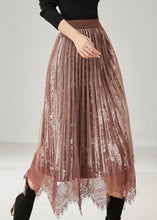 Load image into Gallery viewer, Modern Brown Patchwork Lace Silk Velvet Pleated Skirts Spring