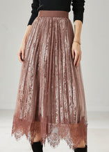 Load image into Gallery viewer, Modern Brown Patchwork Lace Silk Velvet Pleated Skirts Spring