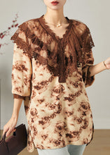 Load image into Gallery viewer, Modern Brown Peter Pan Collar Tie Dye Chiffon Shirts Spring