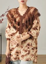 Load image into Gallery viewer, Modern Brown Peter Pan Collar Tie Dye Chiffon Shirts Spring