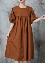 Load image into Gallery viewer, Modern Caramel Puff Sleeve Patchwork Cotton Dresses Summer