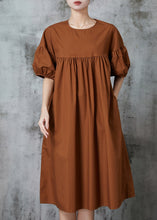 Load image into Gallery viewer, Modern Caramel Puff Sleeve Patchwork Cotton Dresses Summer