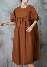 Load image into Gallery viewer, Modern Caramel Puff Sleeve Patchwork Cotton Dresses Summer