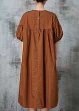 Load image into Gallery viewer, Modern Caramel Puff Sleeve Patchwork Cotton Dresses Summer