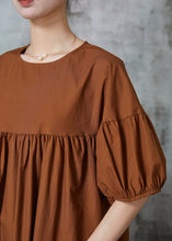 Load image into Gallery viewer, Modern Caramel Puff Sleeve Patchwork Cotton Dresses Summer