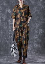 Load image into Gallery viewer, Modern Coffee V Neck Print Button Cotton 2 Piece Outfit Summer