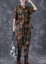 Load image into Gallery viewer, Modern Coffee V Neck Print Button Cotton 2 Piece Outfit Summer