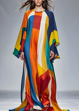 Load image into Gallery viewer, Modern Colorblock O Neck Silk Holiday Maxi Dress Long Sleeve