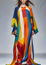 Load image into Gallery viewer, Modern Colorblock O Neck Silk Holiday Maxi Dress Long Sleeve