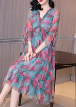 Load image into Gallery viewer, Modern Colorblock V Neck Ruffled Patchwork Print Silk Dress Half Sleeve