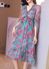 Load image into Gallery viewer, Modern Colorblock V Neck Ruffled Patchwork Print Silk Dress Half Sleeve