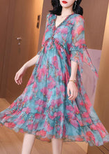 Load image into Gallery viewer, Modern Colorblock V Neck Ruffled Patchwork Print Silk Dress Half Sleeve