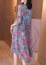 Load image into Gallery viewer, Modern Colorblock V Neck Ruffled Patchwork Print Silk Dress Half Sleeve