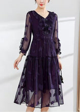 Load image into Gallery viewer, Modern Dull Purple Ruffled Jacquard Chiffon Dresses Summer