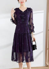 Load image into Gallery viewer, Modern Dull Purple Ruffled Jacquard Chiffon Dresses Summer