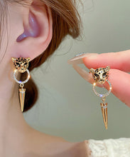 Load image into Gallery viewer, Modern Gold Metal Overgild Zircon Leopard Head Cone Tassel Drop Earrings