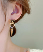 Load image into Gallery viewer, Modern Gold Metal Overgild Zircon Leopard Head Cone Tassel Drop Earrings