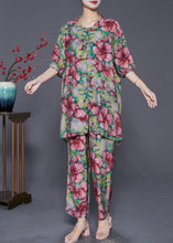 Load image into Gallery viewer, Modern Green Floral Print Chinese Button Linen Two Pieces Set Summer