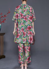 Load image into Gallery viewer, Modern Green Floral Print Chinese Button Linen Two Pieces Set Summer