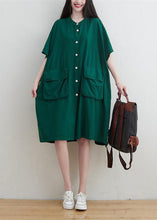 Load image into Gallery viewer, Modern Green Oversized Pockets Linen Maxi Dress Short Sleeve