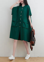 Load image into Gallery viewer, Modern Green Oversized Pockets Linen Maxi Dress Short Sleeve