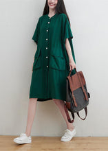 Load image into Gallery viewer, Modern Green Oversized Pockets Linen Maxi Dress Short Sleeve